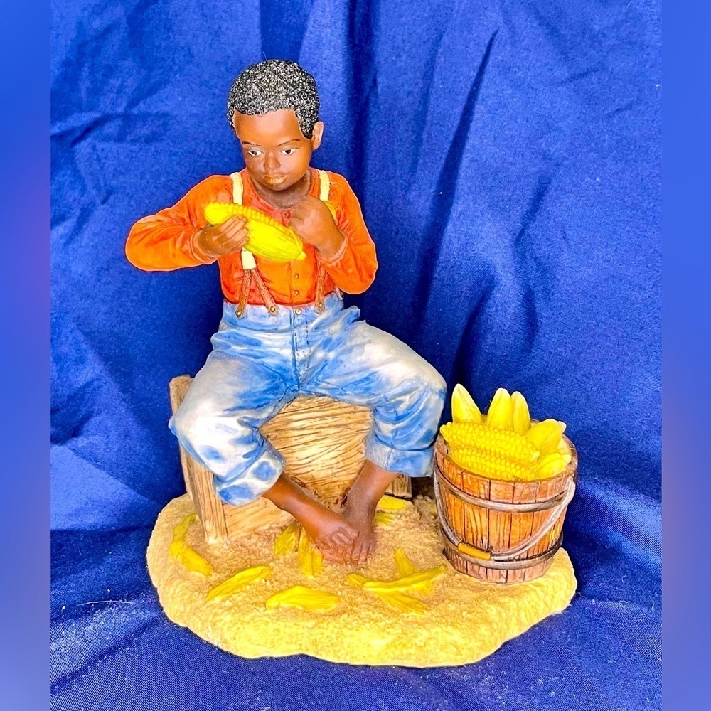 Summit Collection Boy Shucking Corn Figurine Black Americana History VTG Resin